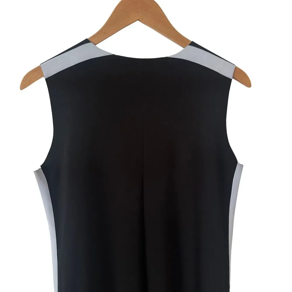 Norma Kamali Side Stripe Sleeveless Swing Dress Black White Stripe S Small